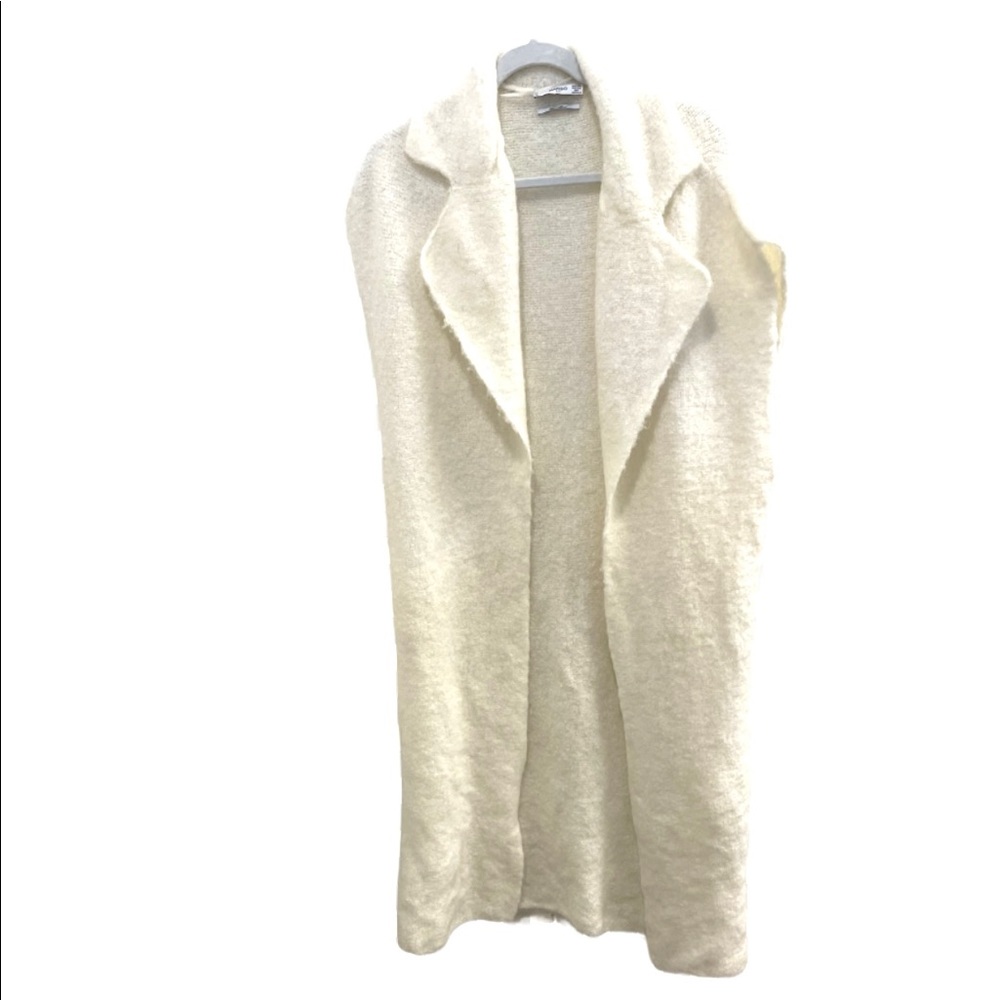 MANGO cream wool blend open front vest long duster sweater one size